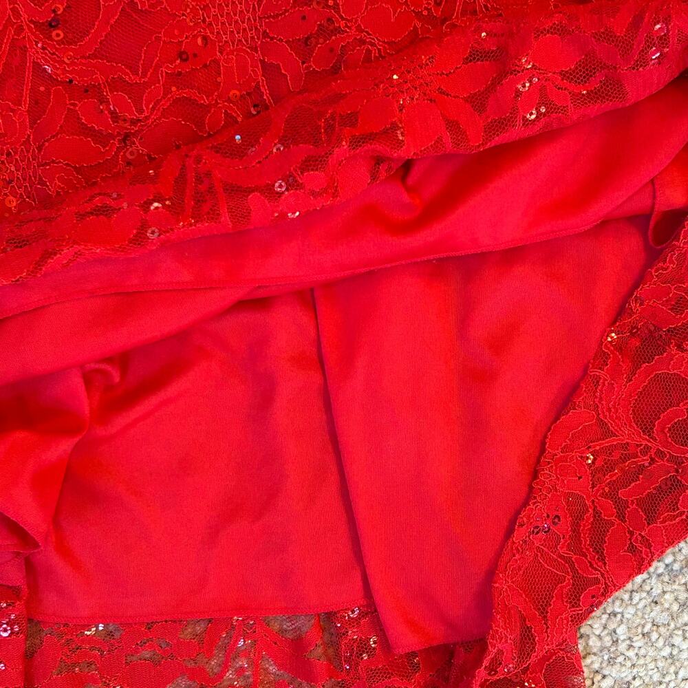B Darlin Red Lace Sequin Prom Dress - Picture 8 of 10